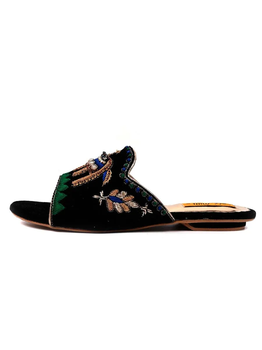 Black Fancy Velvet Ladies Slipper
